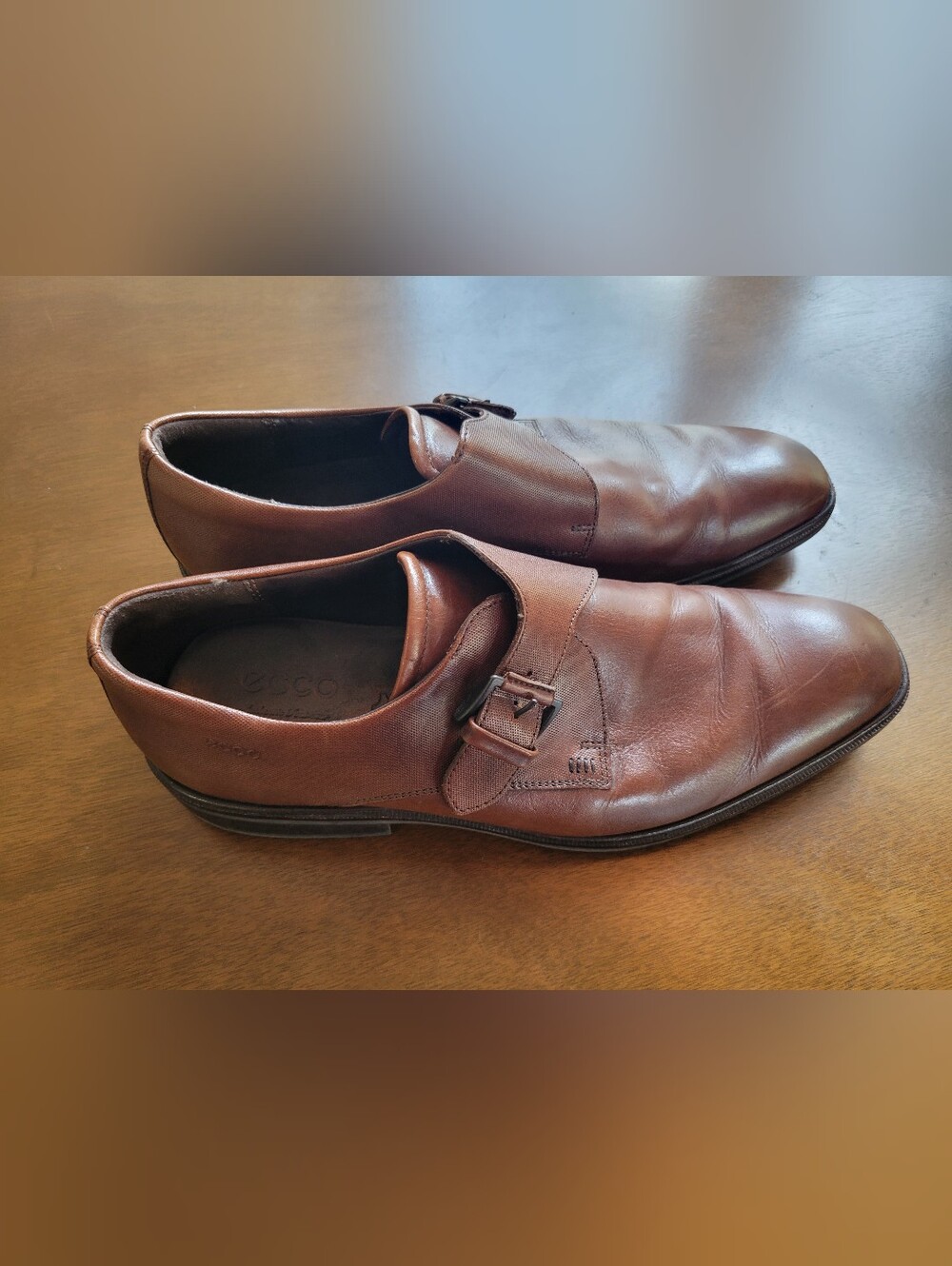 ECCO Brown Leather Single Monk Strap Mens Dress Loafers Shoes EU 44 US 10-10.5